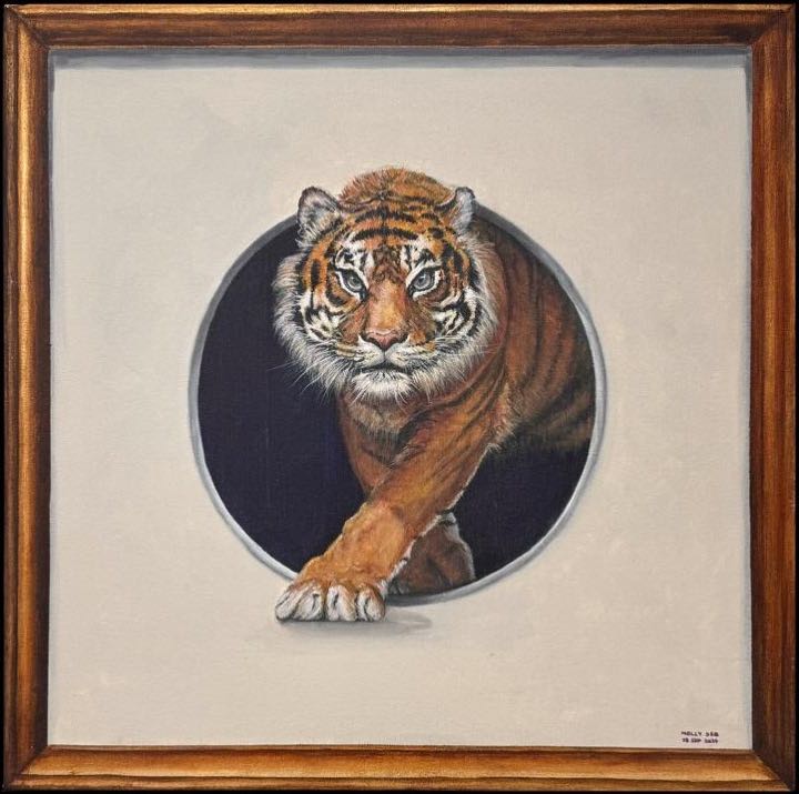 A tiger stepping out of a painted circle